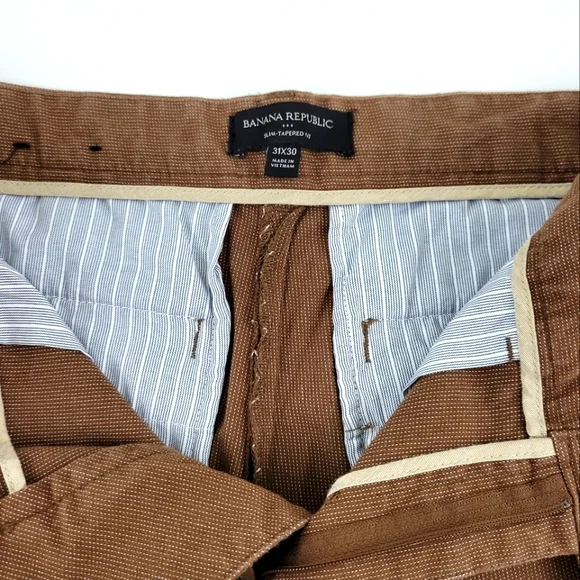 BANANA REPUBLIC Slim Tapered Fit Men's Brown Pants Size 31×30 - Picture 6 of 7